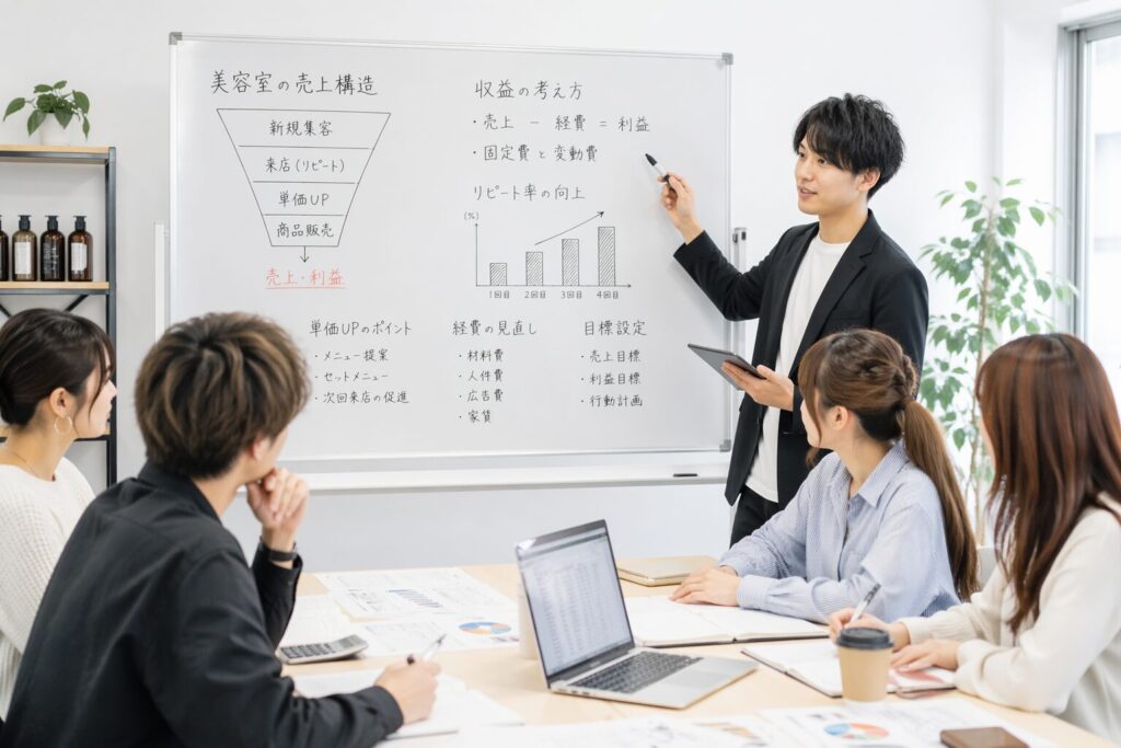 リピート戦略や収益の考え方を学ぶ様子